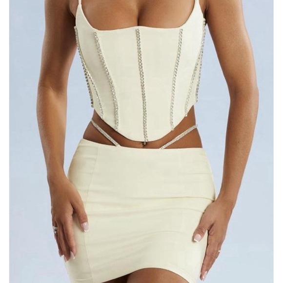 Oh Polly Dresses & Skirts - Oh Polly NWT 2-Piece Set Skirt & Corset Top Size 0 XS Cream Jewel Rhinestone